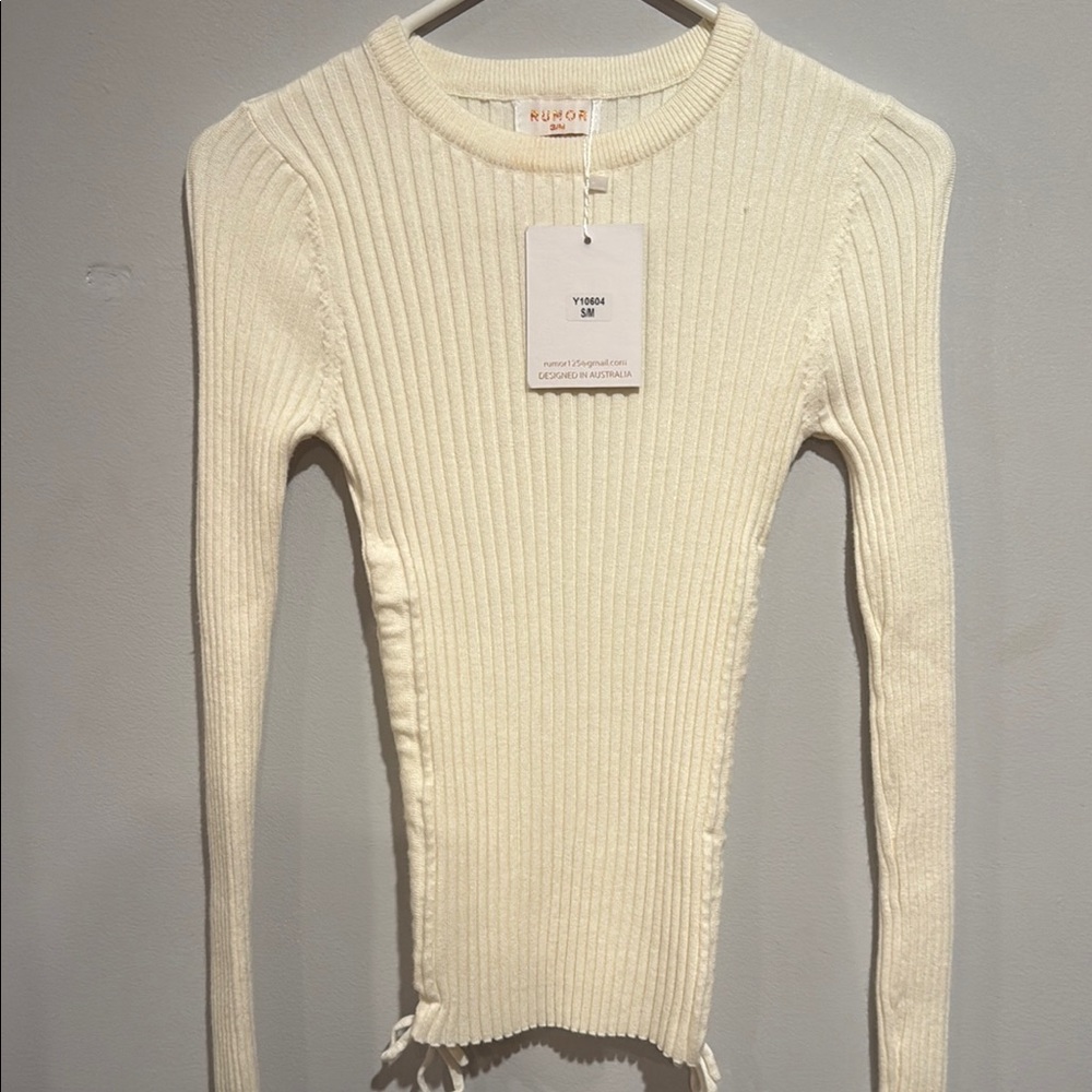 Women's Cream Ribbed Top - Picture 2 of 7